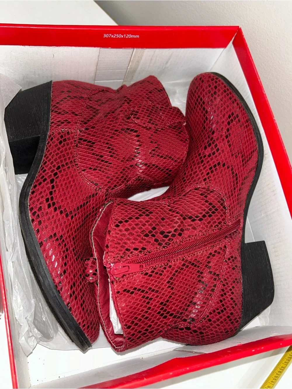 True Craft Red Snake-Embossed Ankle Booties size 8.5
